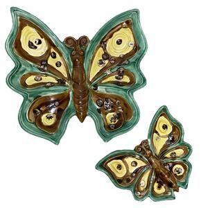 Vintage Butterfly Ceramic Trinket Dish Set Mid‎ Century Hand Painted Boho Decor